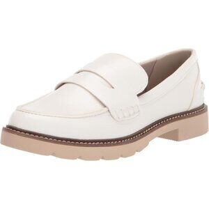 Anne Klein Womens White Rubber Low Chunky Heel Rounded Toe Emmylou Loafer Flat